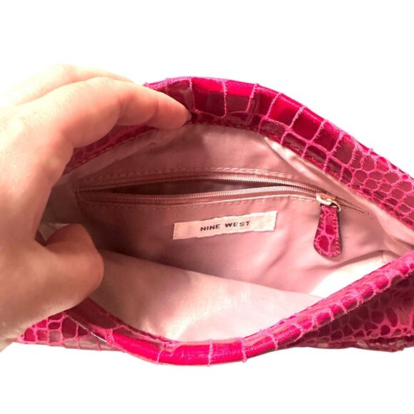 NINE WEST‎ Y2K Faux Croc Shoulder Bag Pink - Picture 3 of 4